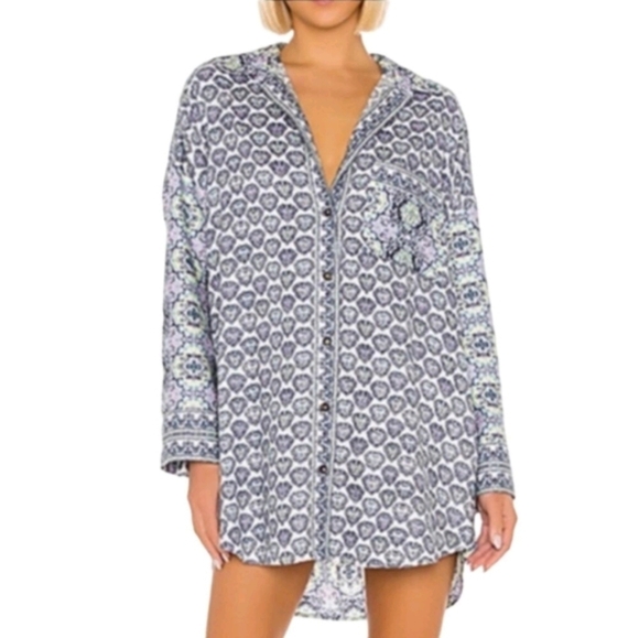 Free people intimately happy holibabe slip shirt in indigo combo sz L - Picture 1 of 7